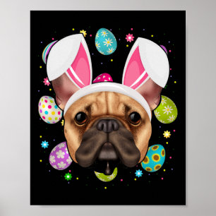 Egg Lover Bunny Ear French Bulldog Face Easter Sun Poster