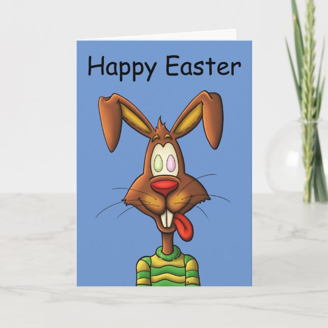 egg mad easter bunny funny cartoon drawing holiday card (Front)