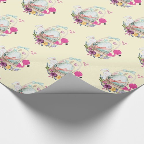 Egg Pink Flamingo  Bunny Watercolor Pattern Wrapping Paper