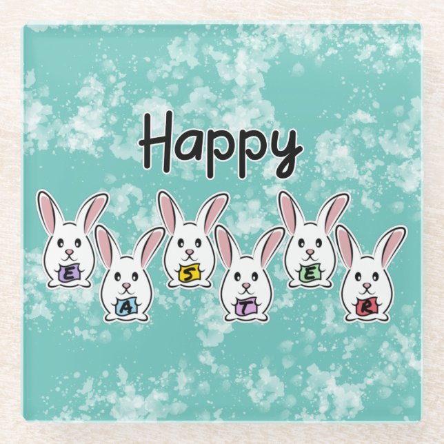 Egg Shaped Easter Rabbits Glass Coaster (Front)