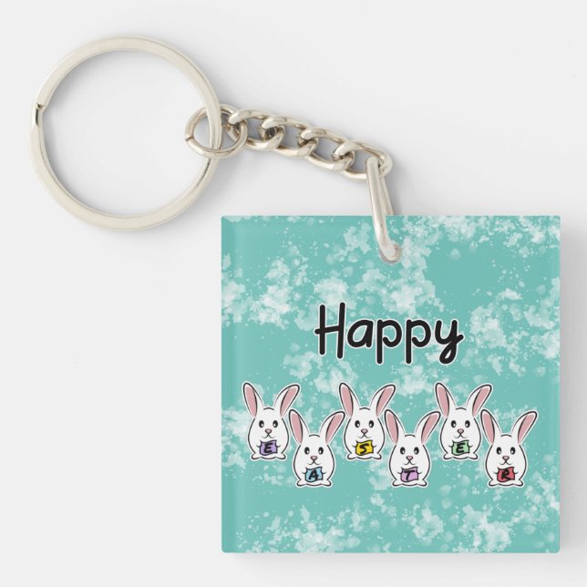 Egg Shaped Easter Rabbits Keychain (Front)