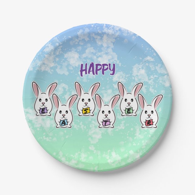 Egg Shaped Easter Rabbits Paper Plates (Front)