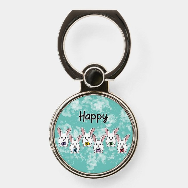 Egg Shaped Easter Rabbits Phone Ring Stand (Front)