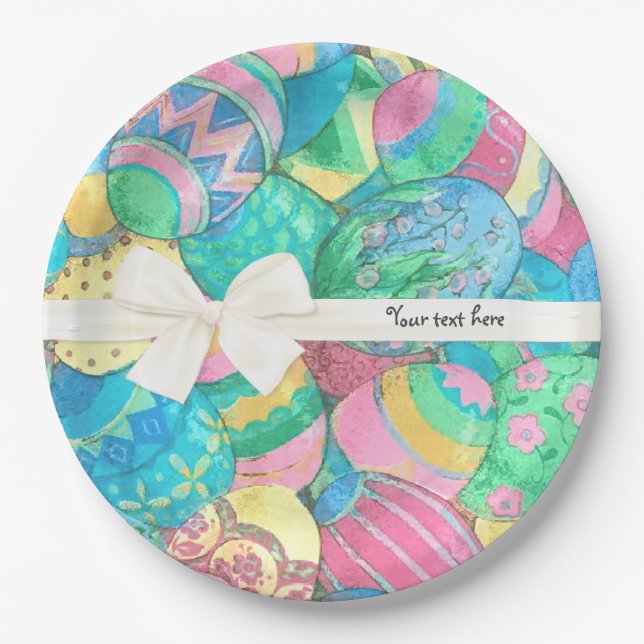Egg-stavaganza Pastel Easter Eggs Paper Plates (Front)