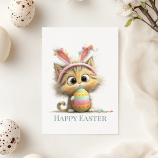 Egg-stra Cute Easter Cat Flat Greeting Card