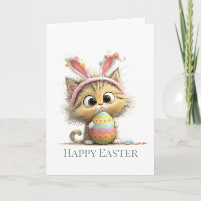 Egg-stra Cute Easter Cat Greeting Card (Front)