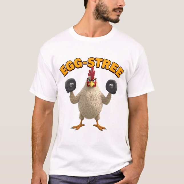 Egg-Streme” Funny Gym Chicken T-shirt Cute Fitness (Front)