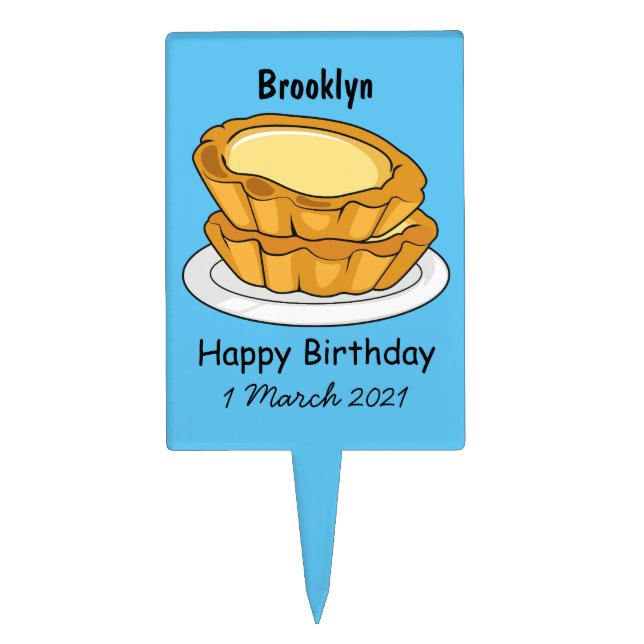 Egg tart cartoon illustration cake topper (Front)