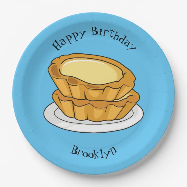 Egg tart cartoon illustration paper plates (Front)