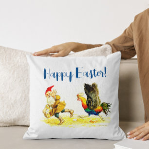 Egg Theif Vintage Funny Jenny Nyström Easter Throw Pillow