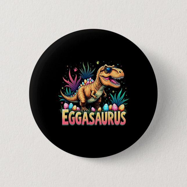 Eggasaurus Easter Stegosaurus Dinosaur Boys Kids T Button (Front)
