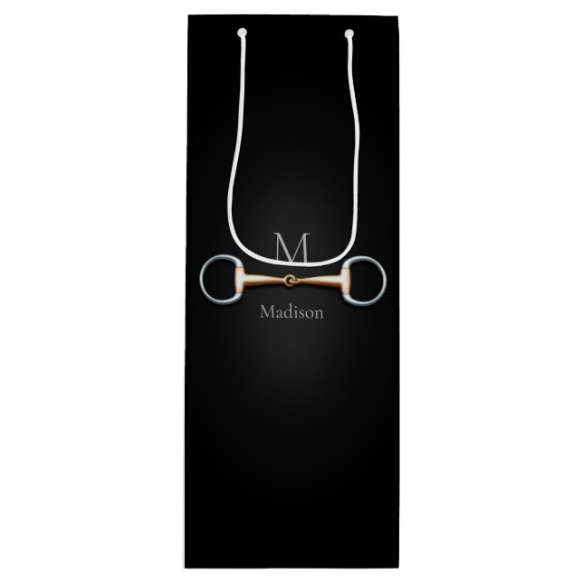 Eggbutt Snaffle Bit Horse Name & Monogram Wine Gift Bag (Front)