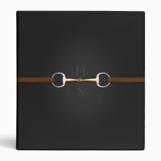 Eggbutt Snaffle Bit & Laced Reins Monogrammed 1" 3 Ring Binder (Front)