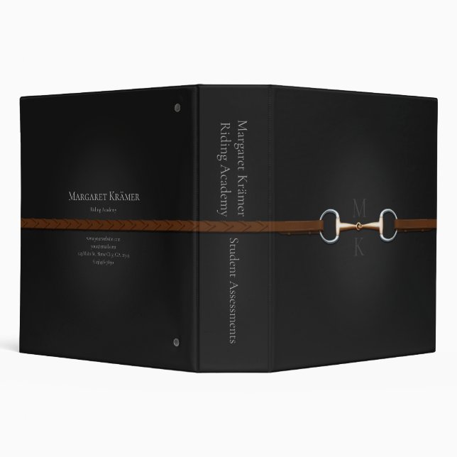 Eggbutt Snaffle Bit & Laced Reins Monogrammed 2" 3 Ring Binder (Background)