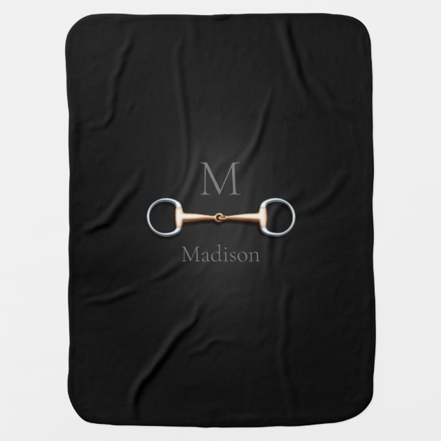 Eggbutt Snaffle Bit Monogrammed Custom Equestrian Baby Blanket (Front)