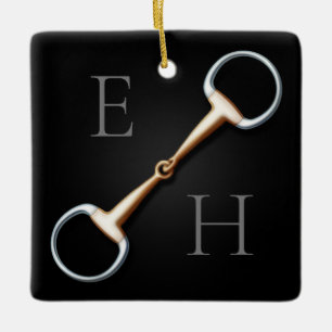Eggbutt Snaffle Bit Monogrammed Equestrian Ceramic Ornament