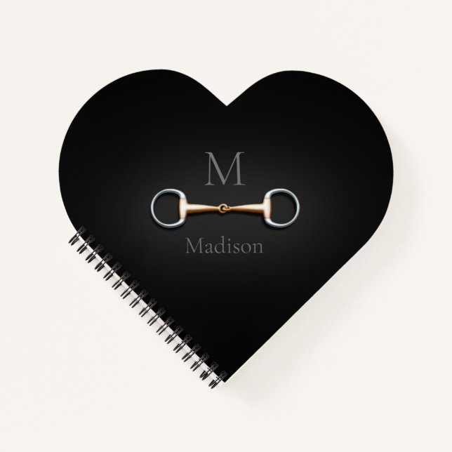 Eggbutt Snaffle Bit Monogrammed Equestrian Heart Notebook (Front)