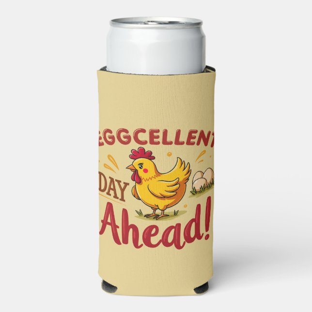 Eggcellent Day Ahead Funny Chicken Farm Seltzer Can Cooler (Seltzer Front)