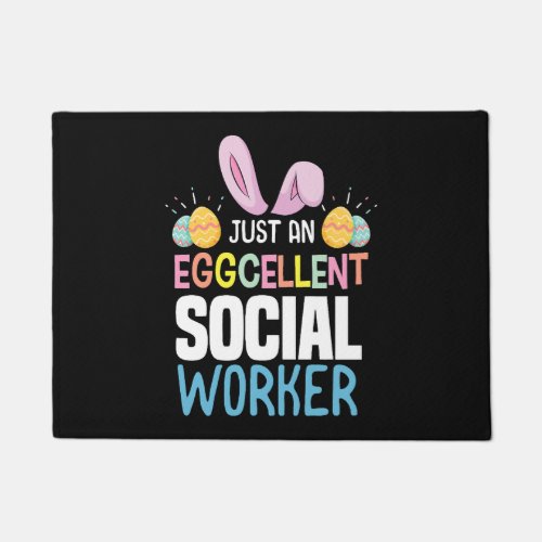 Eggcellent Social Worker Easter Egg Bunny Ears Doormat