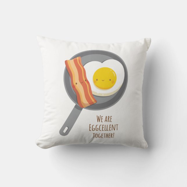 Eggcellent Together Cute Bacon and Egg Pillow (Front)