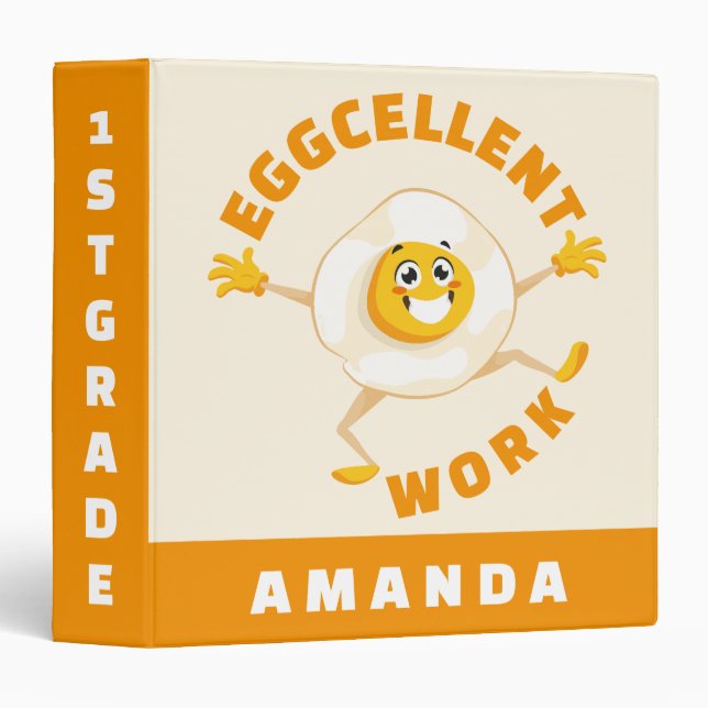 Eggcellent Work  Fun Food Pun Back to School 3 Ring Binder (Front/Spine)