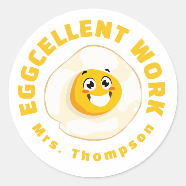 Eggcellent Work Fun Teacher marking Back to school Classic Round Sticker (Front)