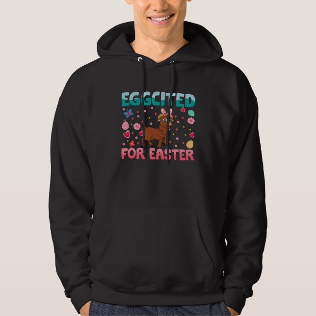 Eggcited For Easter Bunny Goat Rabbit  Kids Hoodie (Front)