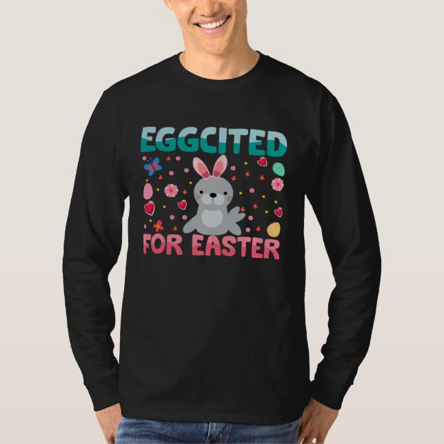 Eggcited For Easter Bunny Sea Lion Rabbit Kids T-Shirt (Front)