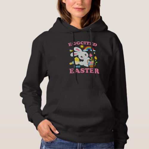 Eggcited For Easter   Easter Bunny Pun Rainbow Egg Hoodie