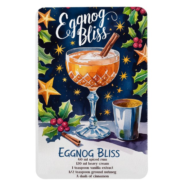 Eggnog Bliss Holiday Cocktail Recipe Magnet (Vertical)