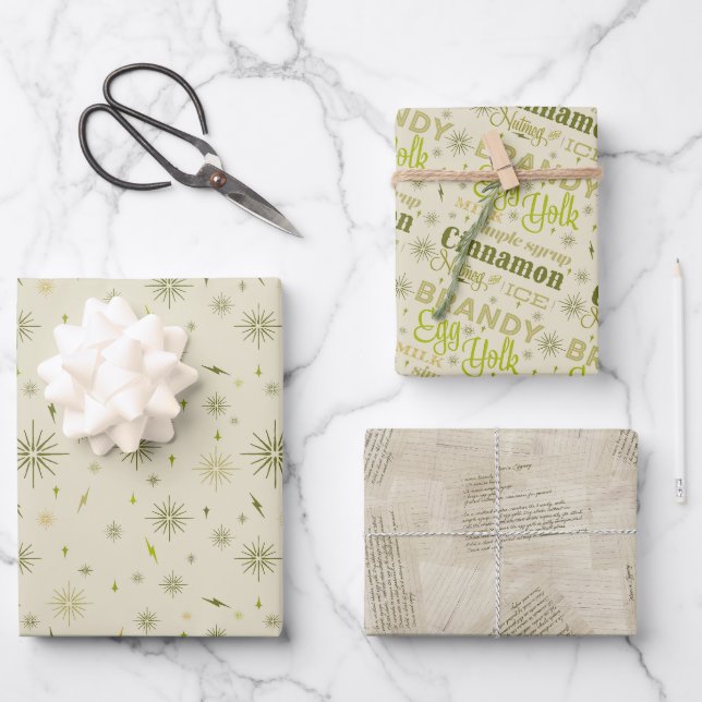 Eggnog Collection - Avocado Wrapping Paper Sheets (Front)