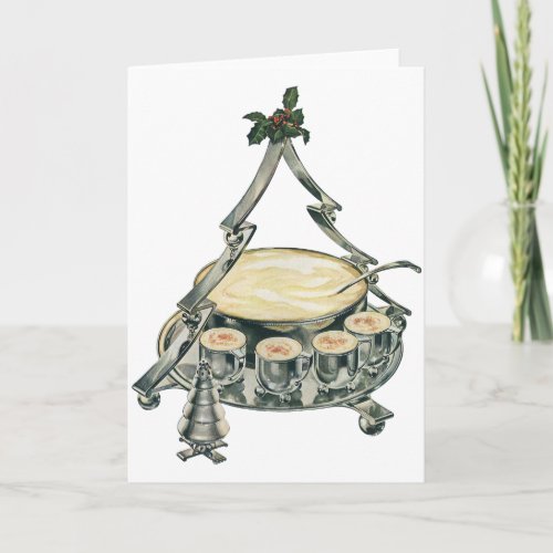Eggnog in a Vintage Christmas Tree Punch Bowl Holiday Card