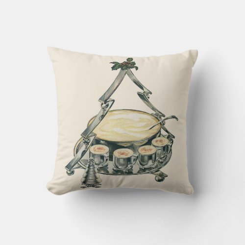 Eggnog in a Vintage Christmas Tree Punch Bowl Throw Pillow