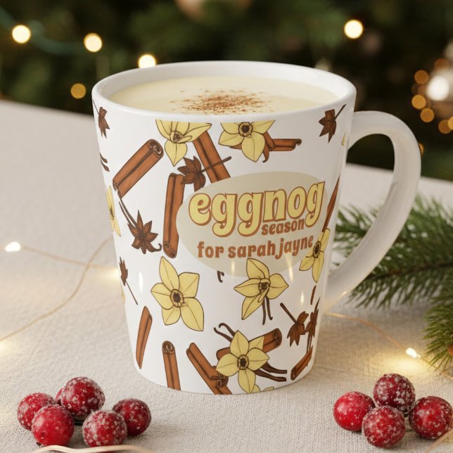 Eggnog Season Personalized Cozy Latte Mug (A cozy eggnog season latte mug with space for your name)