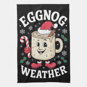 Eggnog Weather Christmas Retro Christmas Kitchen Towel