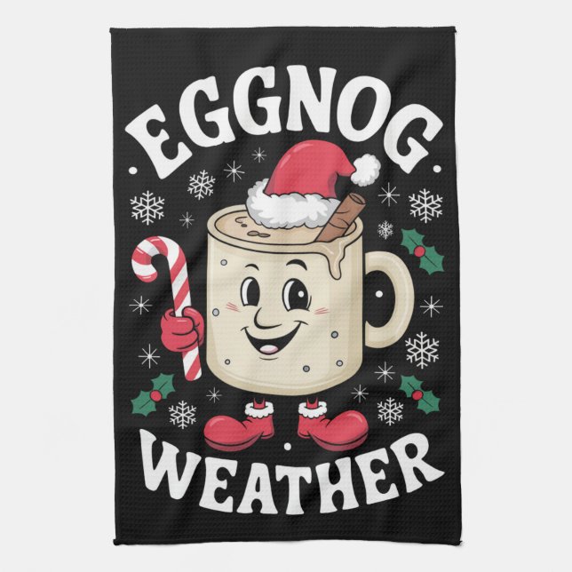 Eggnog Weather Christmas Retro Christmas Kitchen Towel (Vertical)