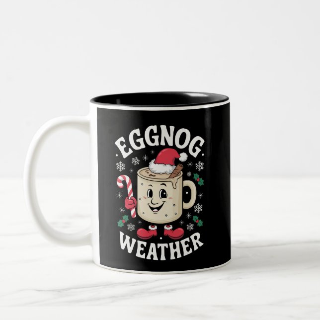 Eggnog Weather Christmas Retro Christmas Two-Tone Coffee Mug (Left)