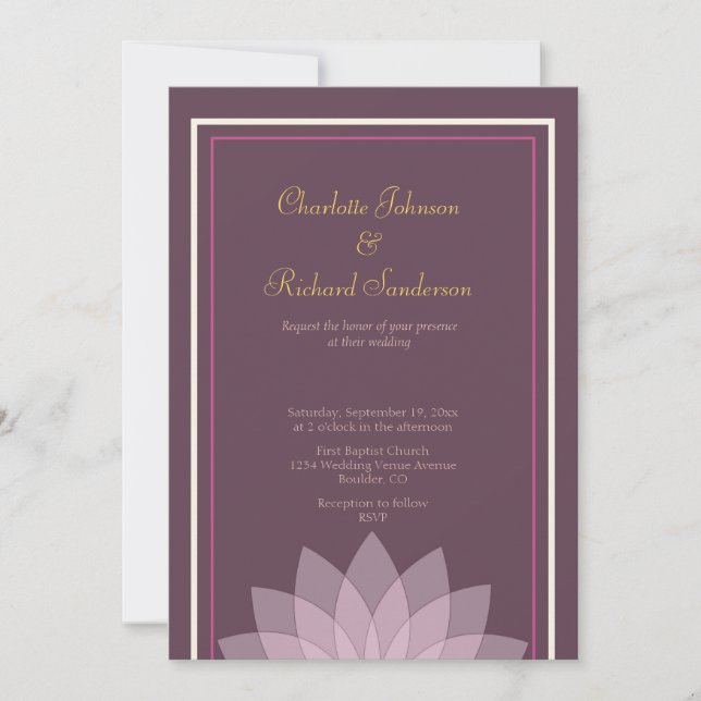 Eggplant and Blush Pink Floral Wedding Invitation (Front)