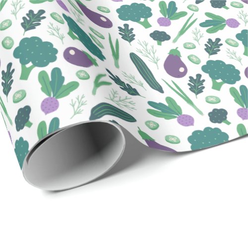 Eggplant and Broccoli Vegetable Pattern Wrapping Paper