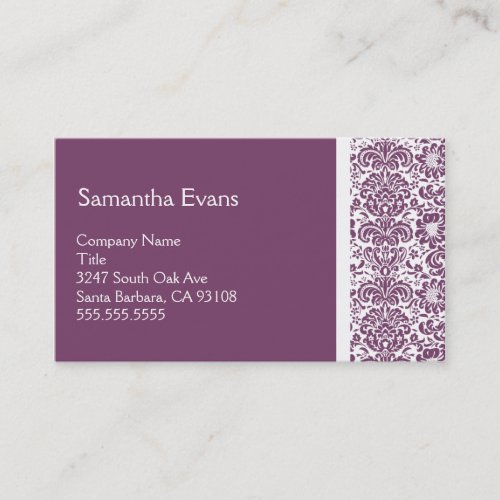 Eggplant and White Damask Business Card