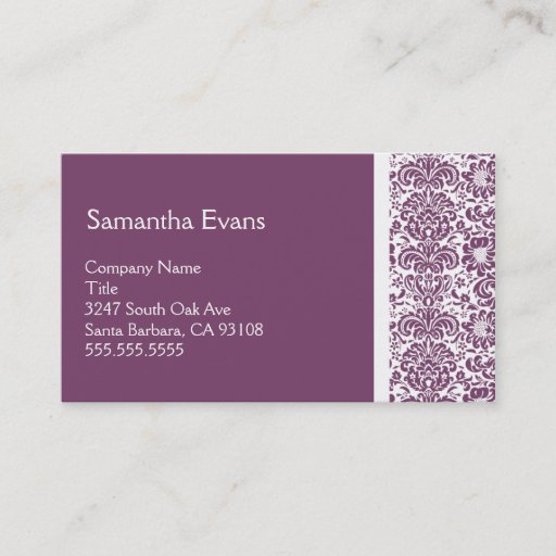 Customizable Eggplant and White Damask Business Card