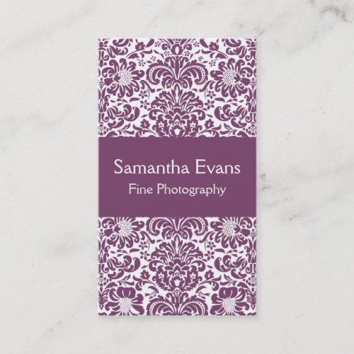 Eggplant and White Damask Business Card