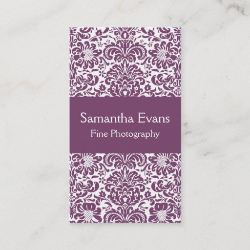 Customizable Eggplant and White Damask Business Card