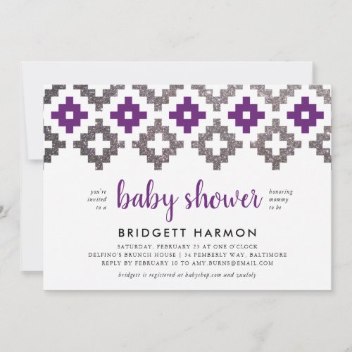 Eggplant and White Glam Bohemian Baby Shower Invitation