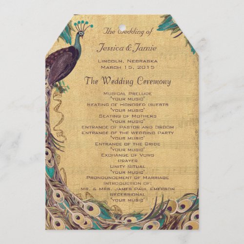 Eggplant Aqua Vintage Peacock Wedding Program