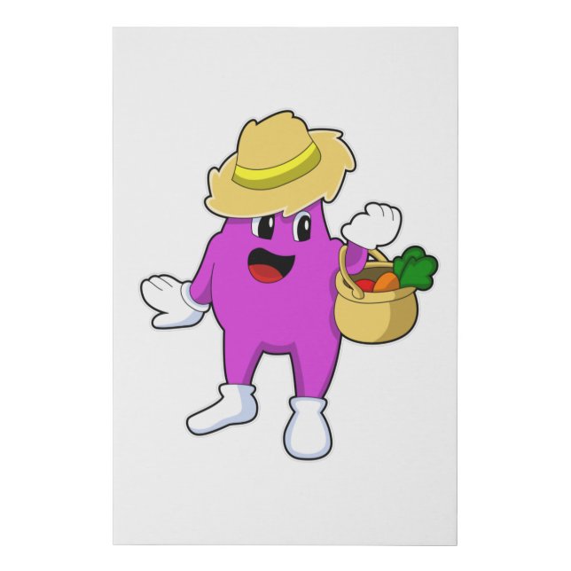 Eggplant as Farmer with Carrot Faux Canvas Print (Front)