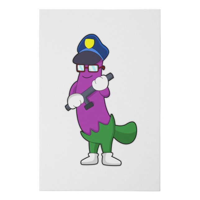 Eggplant as Police officer with Baton Faux Canvas Print (Front)