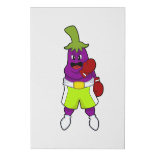 Eggplant at Boxing with Boxing gloves Faux Canvas Print