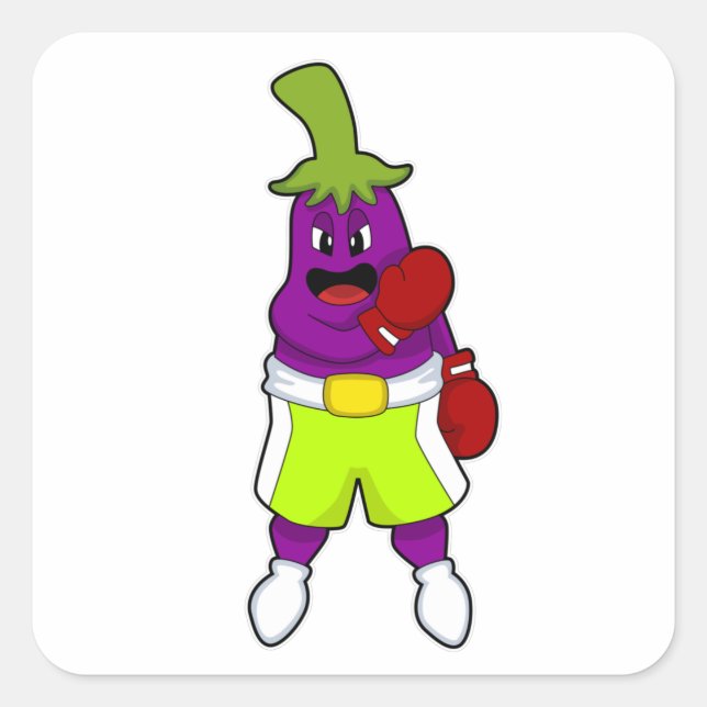 Eggplant at Boxing with Boxing gloves Square Sticker (Front)