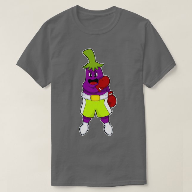 Eggplant at Boxing with Boxing gloves T-Shirt (Design Front)